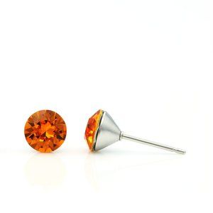 6mm Orange Swarovski Studs | Small Crystal Earrings | Orange Crystal Studs